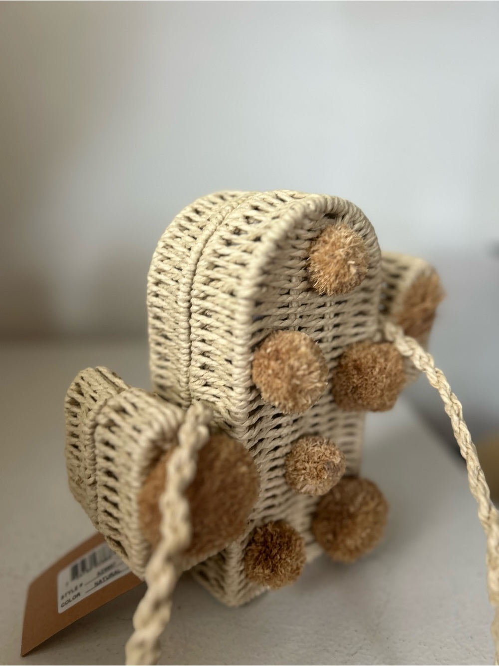 Savannah Cream Woven Pom-Pom Crossbody Bag new - Picture 5 of 10